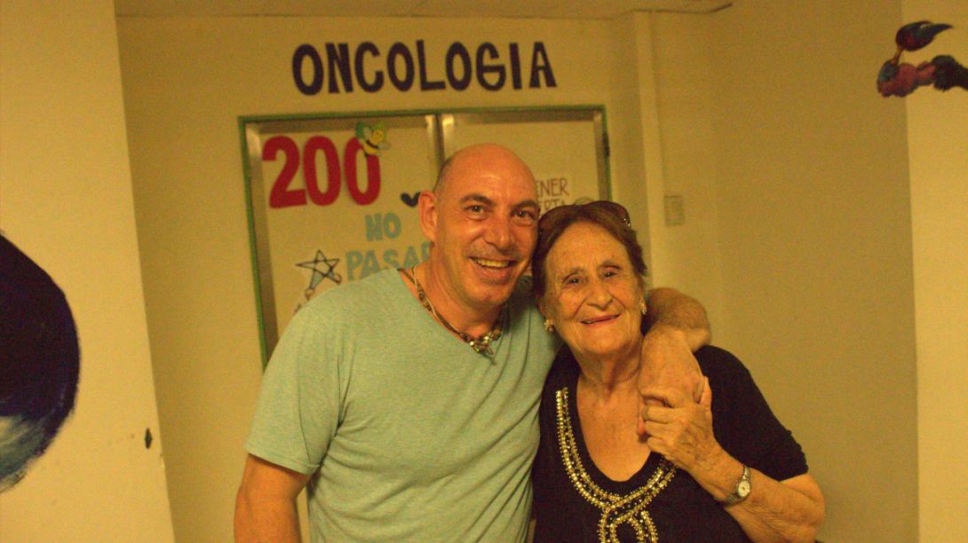 A patients family comes to visit them while they're in hospital in Argentina. The family of a patient take a photo in a hospital in Argentina.
